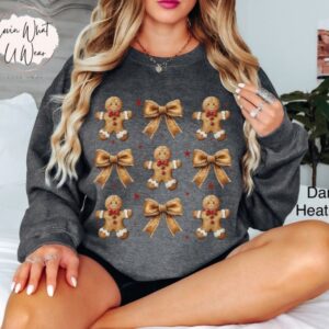 vintage christmas sweatshirt for women with gingerbread bow design oversized holiday top featuring cute cookie print ijfl0