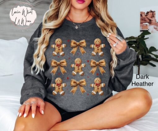 vintage christmas sweatshirt for women with gingerbread bow design oversized holiday top featuring cute cookie print ijfl0