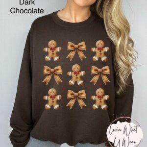 vintage christmas sweatshirt for women with gingerbread bow design oversized holiday top featuring cute cookie print tlnri