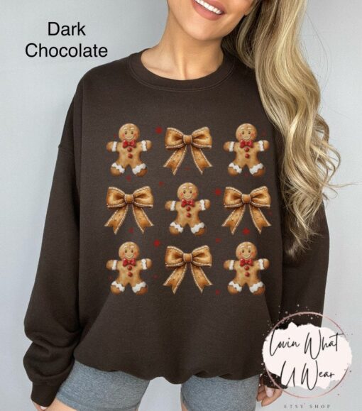 vintage christmas sweatshirt for women with gingerbread bow design oversized holiday top featuring cute cookie print tlnri