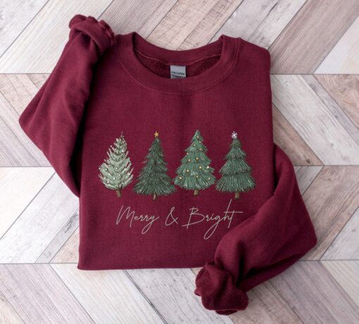 vintage christmas sweatshirt for women with holiday tree design and winter crewneck style bvbca