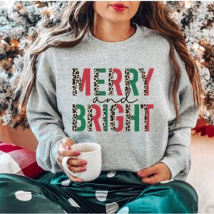 vintage christmas sweatshirt for women with leopard print design and marry and bright theme sx6qv