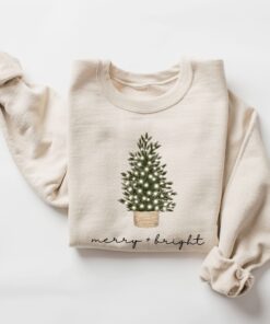 vintage christmas sweatshirt for women with merry and bright design featuring a christmas tree crewneck style for holiday comfort djjo0 scaled