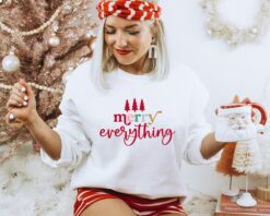 Vintage Christmas Sweatshirt for Women with Merry Everything Design and Comfortable Crewneck Style for Holiday Parties