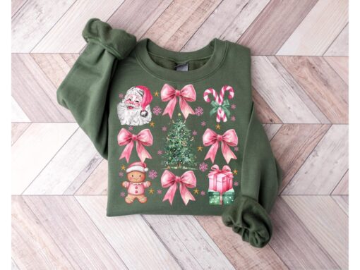 vintage christmas sweatshirt for women with pink bows and aesthetic design trendy retro santa shirt for holiday style be4kf scaled