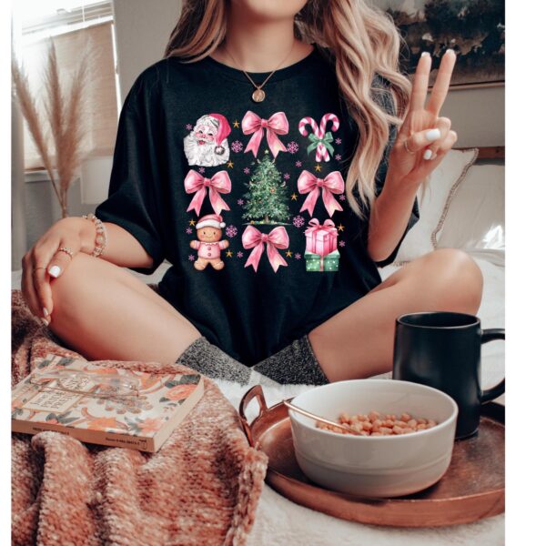 vintage christmas sweatshirt for women with pink bows and aesthetic design trendy retro santa shirt for holiday style fwval