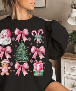 vintage christmas sweatshirt for women with pink bows and aesthetic design trendy retro santa shirt for holiday style jyedi scaled