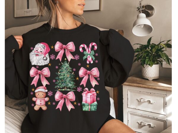 vintage christmas sweatshirt for women with pink bows and aesthetic design trendy retro santa shirt for holiday style jyedi scaled