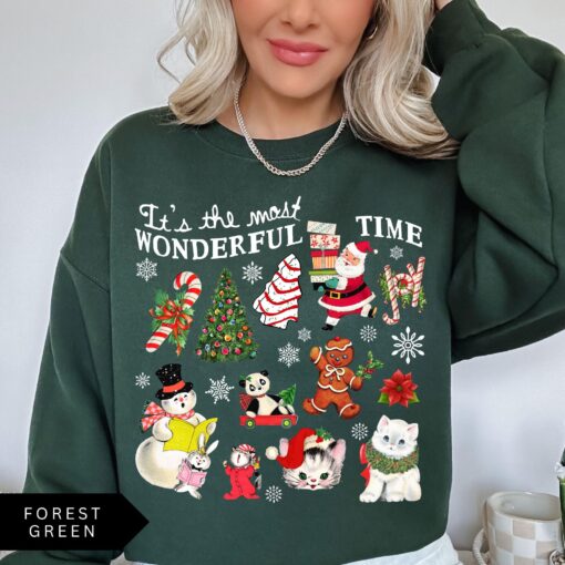 vintage christmas sweatshirt for women with retro design and trendy holiday theme ideal for celebrating the most wonderful time of the year bizpd