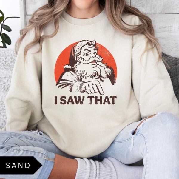 vintage christmas sweatshirt for women with retro santa design and fun i saw that graphic for holiday celebrations