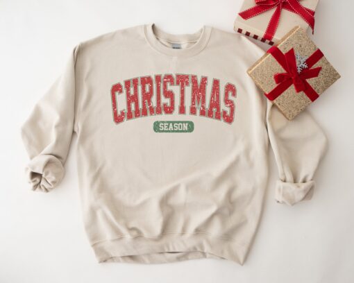 vintage christmas sweatshirt for women with retro varsity style for holiday celebrations and festive gatherings ectco