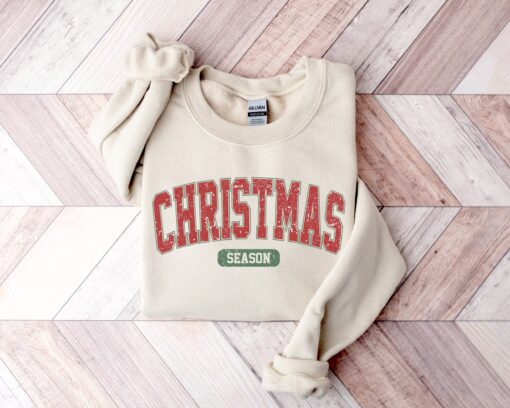 vintage christmas sweatshirt for women with retro varsity style for holiday celebrations and festive gatherings tibov