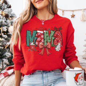 vintage christmas sweatshirt for women with santa hat design and coquette bow detail eapxf