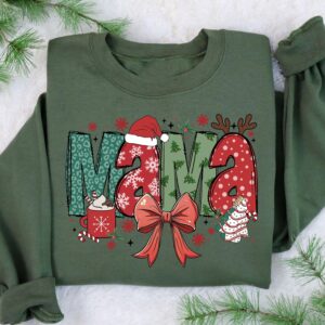 vintage christmas sweatshirt for women with santa hat design and coquette bow detail kd29p