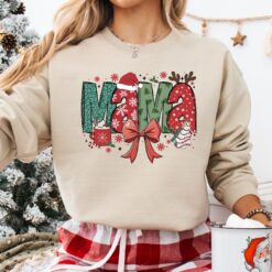 Vintage Christmas Sweatshirt for Women with Santa Hat Design and Coquette Bow Detail
