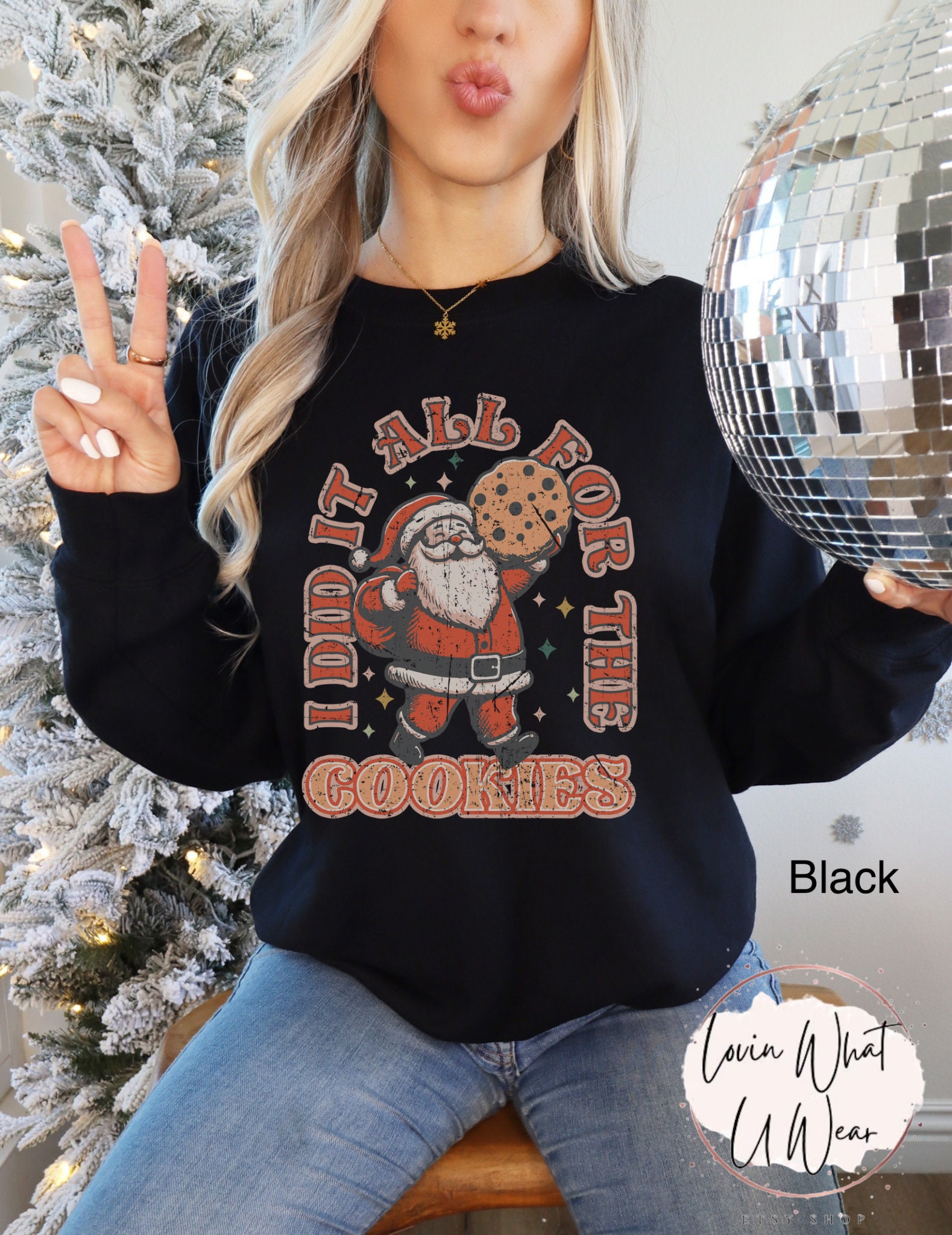 vintage christmas sweatshirt funny santa design i did it all for the cookies oversized holiday sweater for baking and xmas parties