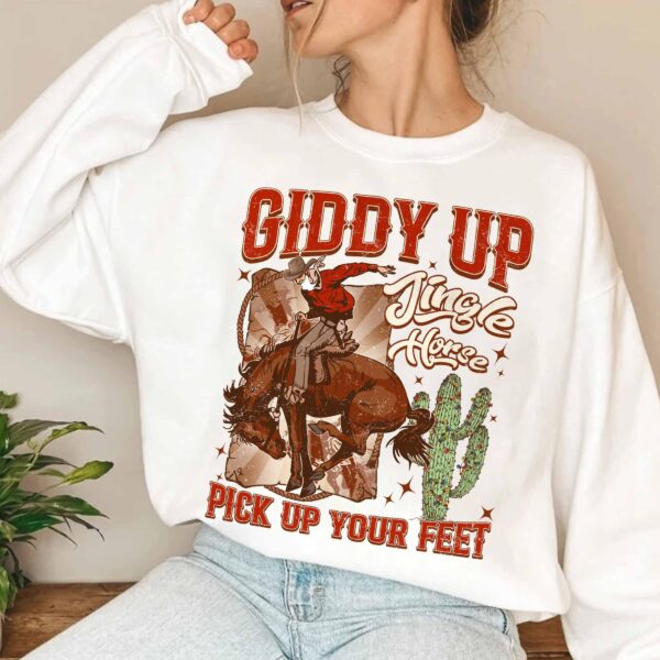 vintage christmas sweatshirt giddy up jingle horse design country style hoodie for cowgirls and cowboys 4cp0a