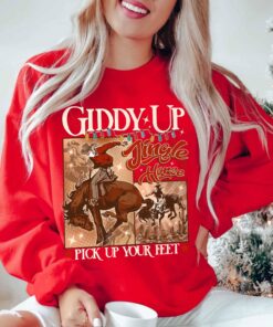 vintage christmas sweatshirt giddy up jingle horse design country style hoodie for cowgirls and cowboys cphex