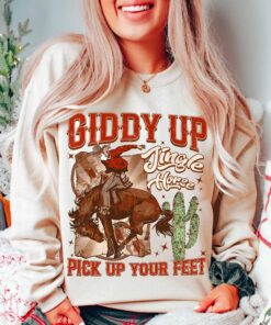 vintage christmas sweatshirt giddy up jingle horse design country style hoodie for cowgirls and cowboys lyya9