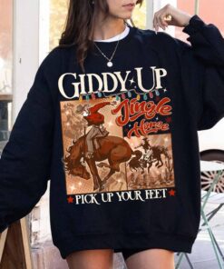 vintage christmas sweatshirt giddy up jingle horse design country style hoodie for cowgirls and cowboys oqhwh