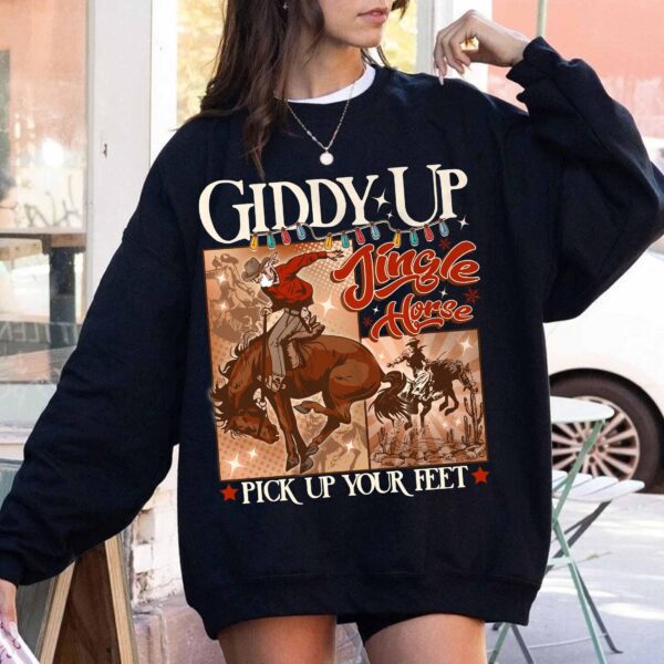 vintage christmas sweatshirt giddy up jingle horse design country style hoodie for cowgirls and cowboys oqhwh