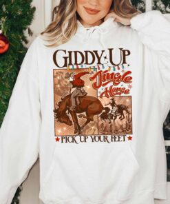 vintage christmas sweatshirt giddy up jingle horse design country style hoodie for cowgirls and cowboys u5nay