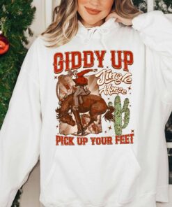 vintage christmas sweatshirt giddy up jingle horse design country style hoodie for cowgirls and cowboys ui9t9