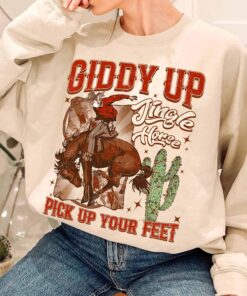 vintage christmas sweatshirt giddy up jingle horse design country style hoodie for cowgirls and cowboys uxcl4