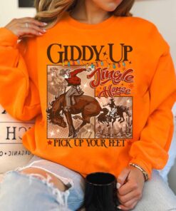 vintage christmas sweatshirt giddy up jingle horse design country style hoodie for cowgirls and cowboys yarq1