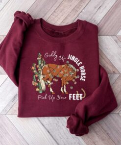 vintage christmas sweatshirt giddy up jingle horse design howdy country style cowgirl shirt for holiday festivities bpls5 scaled