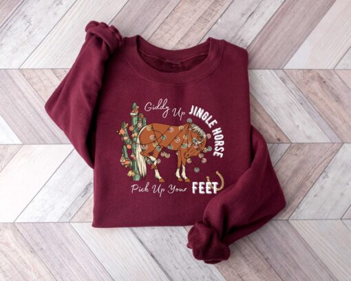 vintage christmas sweatshirt giddy up jingle horse design howdy country style cowgirl shirt for holiday festivities bpls5 scaled