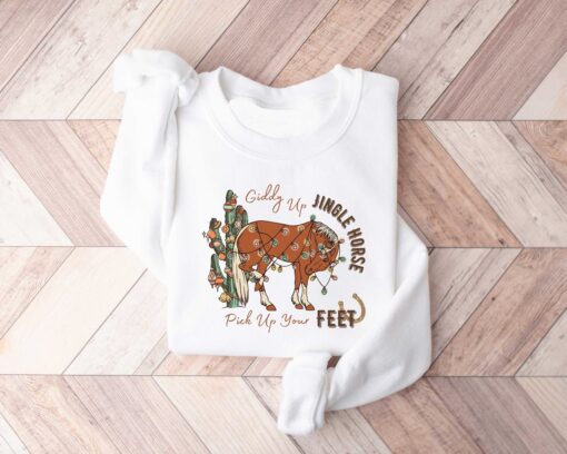 vintage christmas sweatshirt giddy up jingle horse design howdy country style cowgirl shirt for holiday festivities egsur scaled