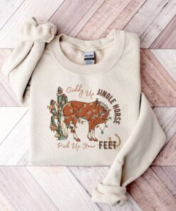 vintage christmas sweatshirt giddy up jingle horse design howdy country style cowgirl shirt for holiday festivities jtggr scaled