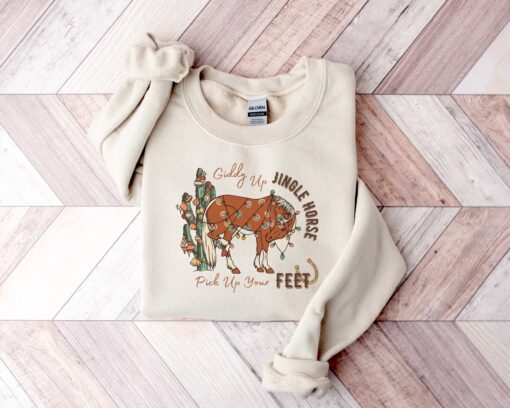 vintage christmas sweatshirt giddy up jingle horse design howdy country style cowgirl shirt for holiday festivities jtggr scaled