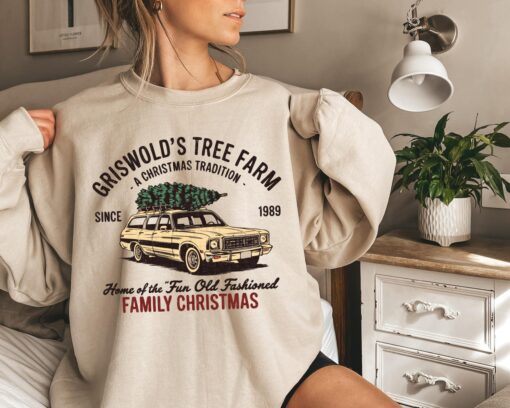 vintage christmas sweatshirt griswold family tree farm design funny xmas vacation sweater for women ghzau scaled