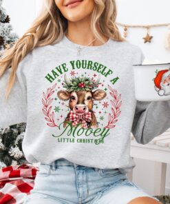 vintage christmas sweatshirt have yourself a mooey little christmas country hoodie for cow lovers with fun farm life design pelht scaled