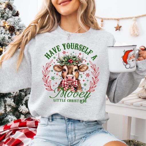 vintage christmas sweatshirt have yourself a mooey little christmas country hoodie for cow lovers with fun farm life design pelht scaled