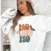 Vintage Christmas Sweatshirt Ho Ho Ho Retro Design 70s Style Long Sleeve Comfortable Womens Apparel for Holiday Celebrations