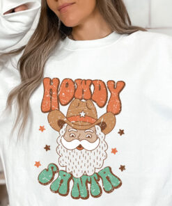 vintage christmas sweatshirt howdy santa design western style funny country cowboy tee for festive holiday wear sje3n