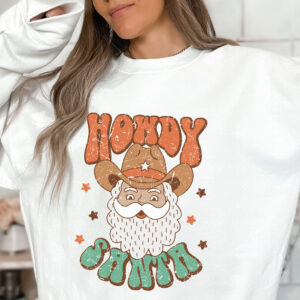 vintage christmas sweatshirt howdy santa design western style funny country cowboy tee for festive holiday wear sje3n