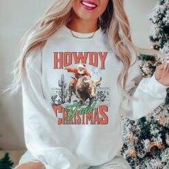 vintage christmas sweatshirt howdy yall sweater western cowgirl design retro santa graphic for country holiday style gdvxy