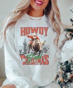 vintage christmas sweatshirt howdy yall sweater western cowgirl design retro santa graphic for country holiday style gdvxy