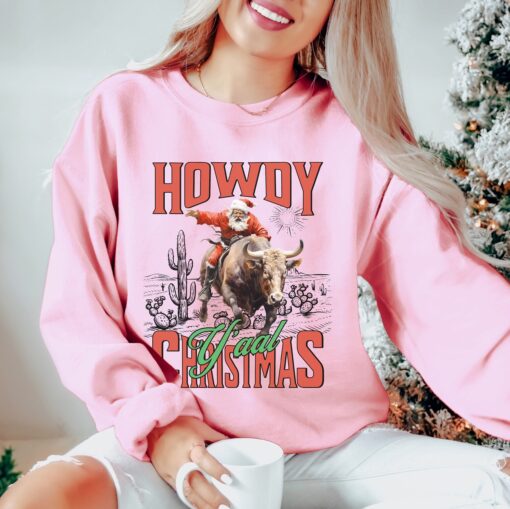 vintage christmas sweatshirt howdy yall sweater western cowgirl design retro santa graphic for country holiday style sd0fj scaled