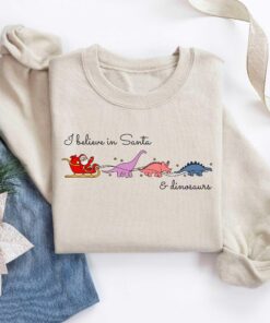 vintage christmas sweatshirt i believe in santa and dinosaurs funny design with dino reindeers for dinosaur lovers yzbtv