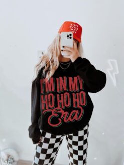 Vintage Christmas Sweatshirt In My Ho Ho Ho Era Trendy Crewneck for Women Oversized Grunge Top with Aesthetic Design