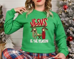 Vintage Christmas Sweatshirt Jesus Is The Reason For The Season Christian Apparel with Inspirational Religious Quotes