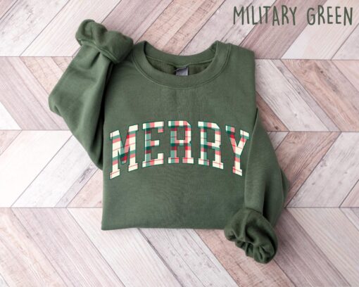 vintage christmas sweatshirt merry and bright crewneck with checkered design for religious christian faith celebrations r6a8u