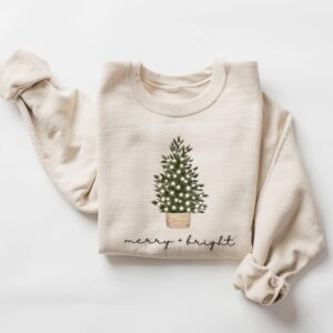 vintage christmas sweatshirt merry and bright crewneck with christmas tree lights for holiday and winter wear qulnj