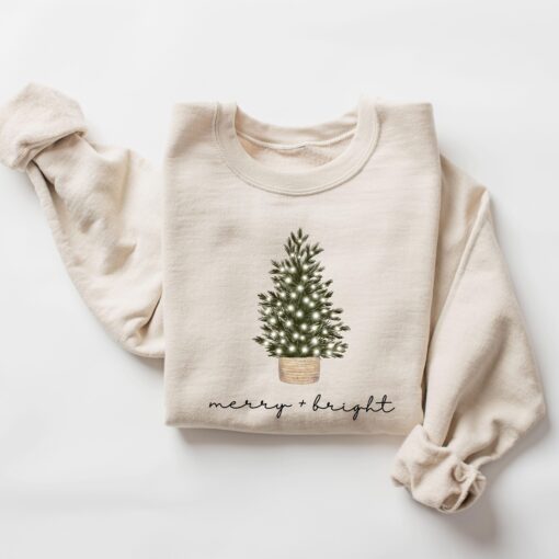 vintage christmas sweatshirt merry and bright crewneck with christmas tree lights for holiday and winter wear qulnj scaled