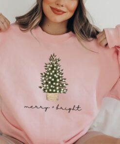 vintage christmas sweatshirt merry and bright crewneck with christmas tree lights for holiday and winter wear wzuxx scaled